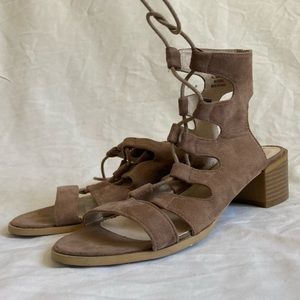 Tan Lace-Up Heeled Sandals